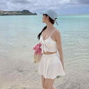 水着 レディース セパレート 体型カバー ハイウエスト ビキニ 韓国風 かわいい 温泉 競泳用 スイムウェア ブラック ホワイト M L XL