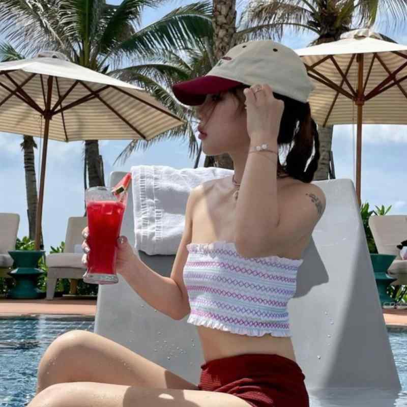 水着 レディース セパレート ビキニ スイムウェア 体型カバー 細見え 韓国風 レッド M L XL 高弾性 競泳水着