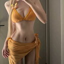 ビキニ レディース 水着 セパレート バンドゥ 3点セット 紐 かわいい おしゃれ オレンジ 温泉 海水浴 プール ビーチ リゾート 旅行 トレンド セクシー スタイルアップ 美シルエット