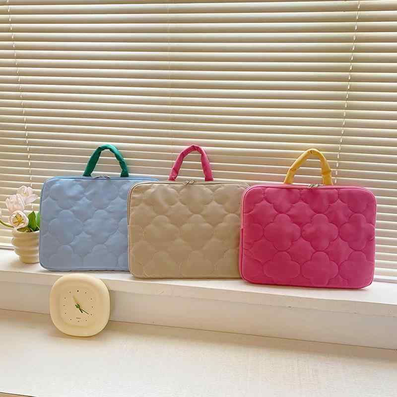 ノートパソコンケース 男女兼用 14インチ対応 手提げ インナーバッグ 防水 超軽量 防犯 耐衝撃 iPad タブレット収納 韓国風 カラーブロック 幾何学模様 ナイロン 裏起毛