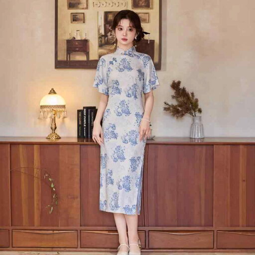 チャイナドレス レディース ワンピース 中国風 ブルー 女性用 モダンクラシカル 若見え 高級感 日常使い デイリー 夏用 チャイナドレス レディース ワンピース 中国風 ブルー 女性用 モダンクラシカル 若見え 高級感 日常使い デイリー 夏用
