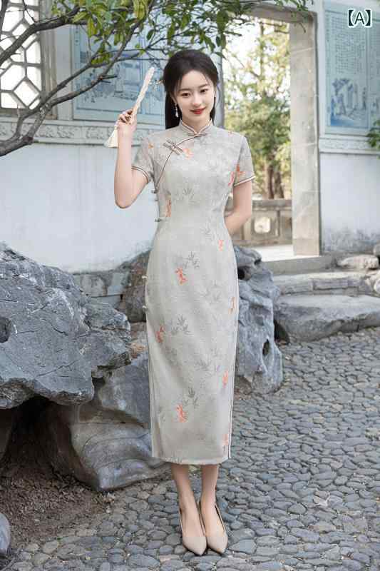 チャイナドレス レディース ワンピース 中国風 夏 魅惑的 無地 ソリッドカラー 新 モダンチャイナ アレンジ スリムフィット 細身 半袖 日常使い デイリー 向け