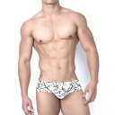 スイムパンツ 海パン フィットネス 中国風 メンズ ビキニ 男性用 水墨画風 竹柄 ホワイト 白色 三角水着 スイムブリーフ 水泳パンツ タイトフィット ビーチ 温泉
