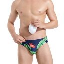 スイムパンツ 海パン フィットネス 男性用 メンズ ビキニ 三角 水着 ローウエスト ローライズ プリント柄 速乾 ドローコード 紐付き フロントカップ付き インナーカップ内蔵