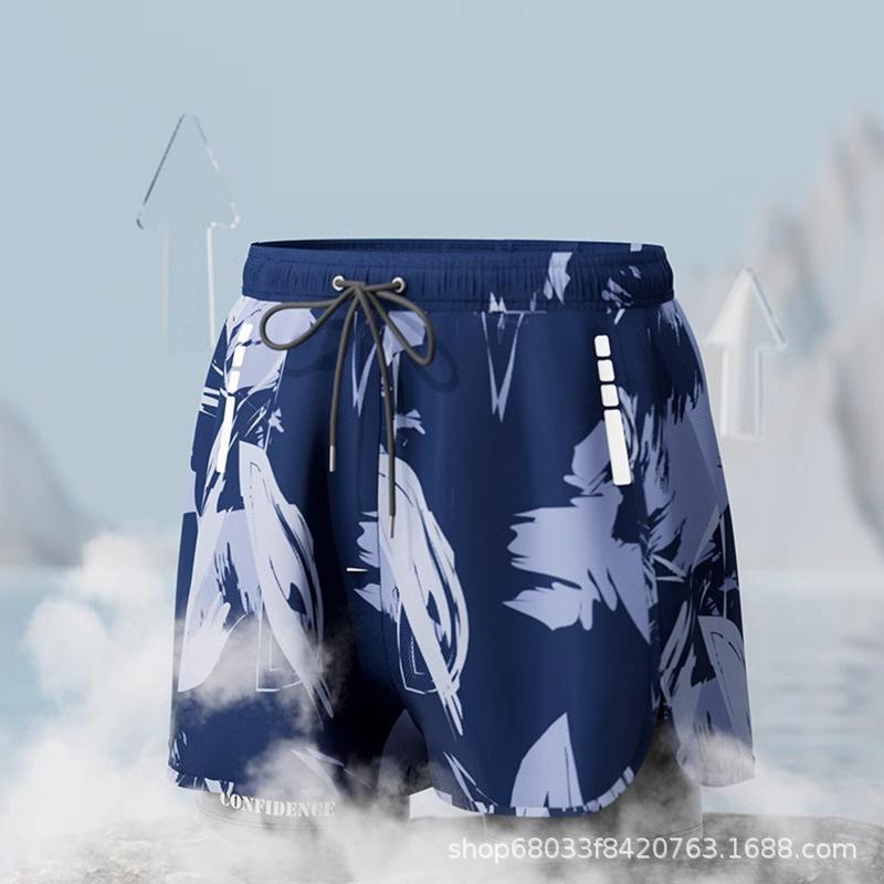 サーフパンツ 水着 海パン メンズ フィットネス 男性 速乾 ゆったり カジュアル 花柄 五分丈 ビーチ 海 ダブルレイヤー フェイクレイヤード インナー付き