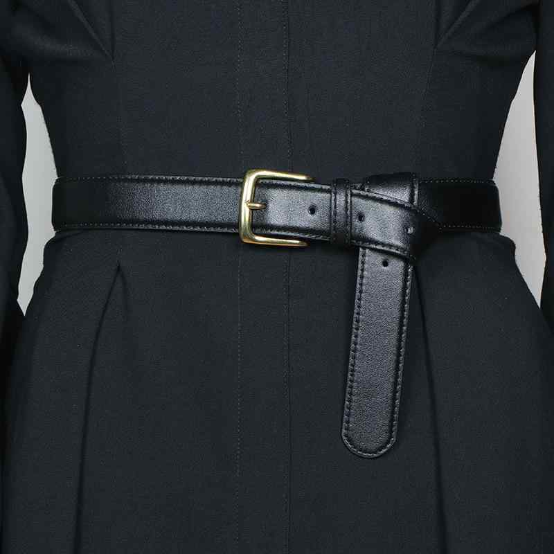 ベルト レディース こだわりの 女性用 婦人用 革 牛革 レトロ調 ゴールド 四角バックル ファッション ジーンズ デニム ウエストベルト