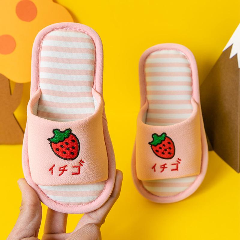 スリッパ キッズ 男の子 女の子 ベビー ルームシューズ 室内履き 綿麻 コットンリネン フローリング 滑り止め フルーツ柄 かわいい 通気性 抗菌防臭