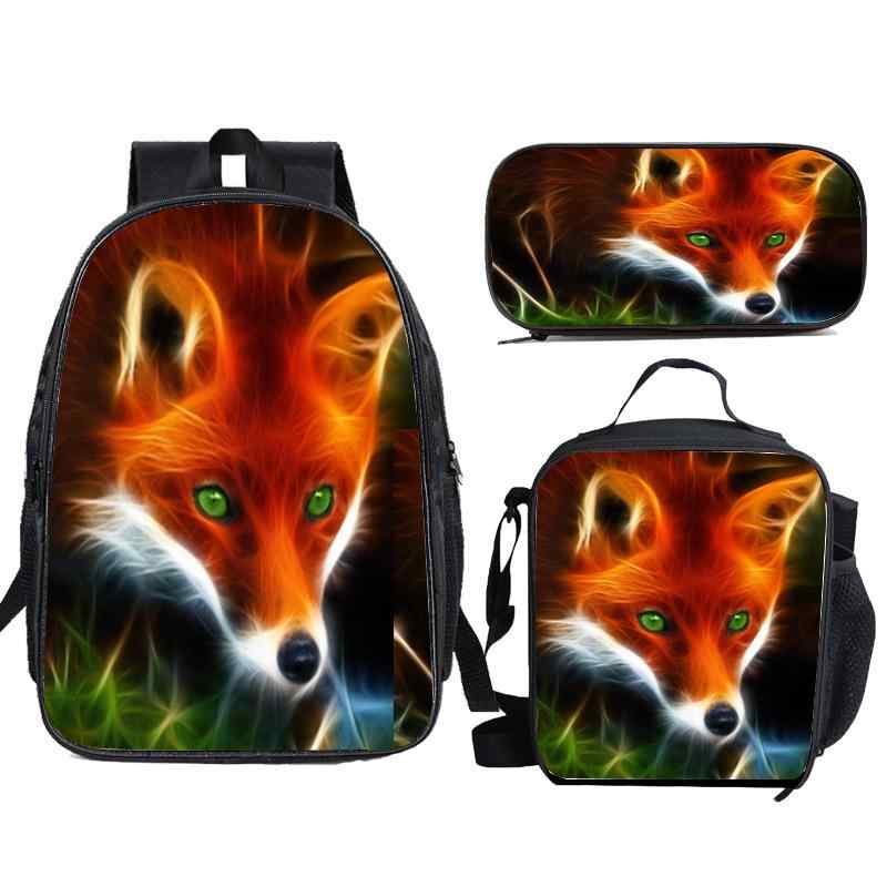リュックサック キッズ アニマル柄 3点セット ランチバッグ ペンケース ダブルレイヤー 仕切り付き 学..
