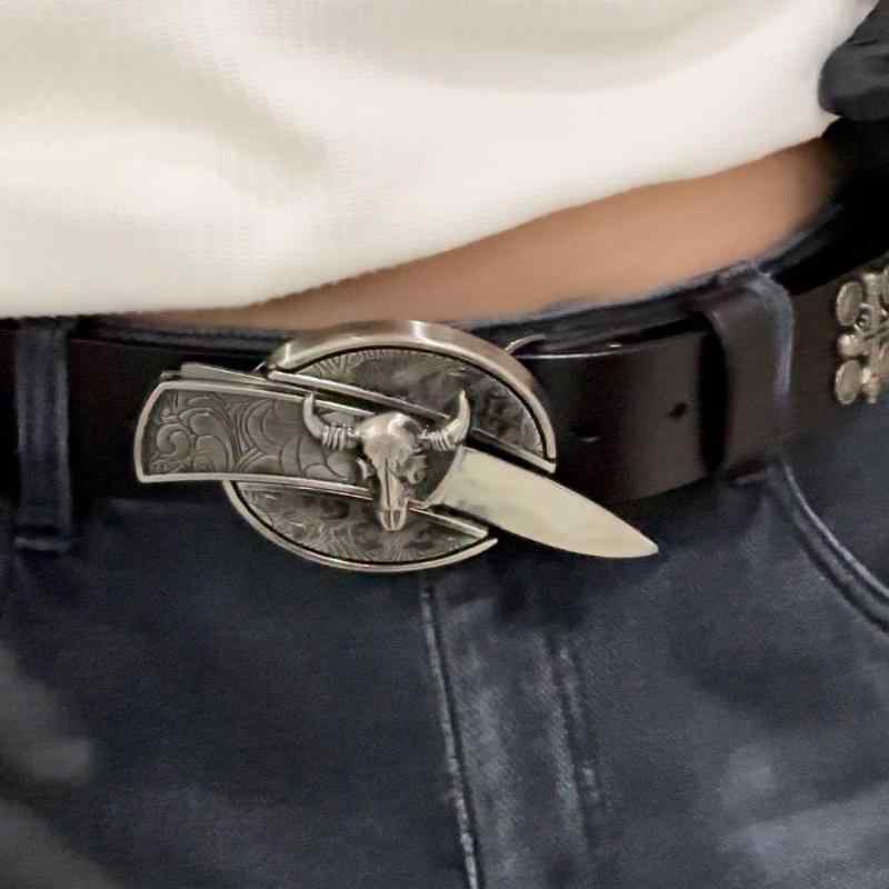 ベルト メンズ 男性用 革 牛革 隠しナイフ付き 護身用 ベルト ウエストベルト 個性的 パンク 潮流 カジ..