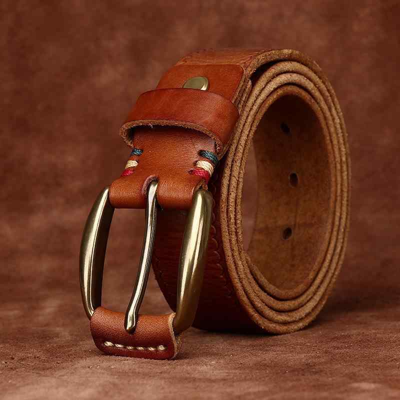 ベルト カジュアル レトロ ビンテージ ファッション おしゃれ 合わせやすい 銅バックル 革 牛革 トップ..