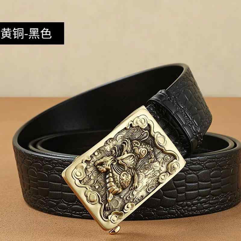 ベルト カジュアル 革ベルト メンズ 男性向け 革 牛革 レザー 自動 オートロック式 貔貅 銅製バックル ..