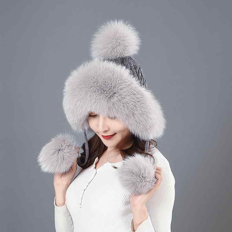 楽天花りぼん帽子 レディース 女性用 フォックスファー キツネファー ニット フライトキャップ 耳あて付き 裏ボア 裏起毛 あったか 保温 防風 かわいい カジュアル 普段使い アウトドア 秋冬