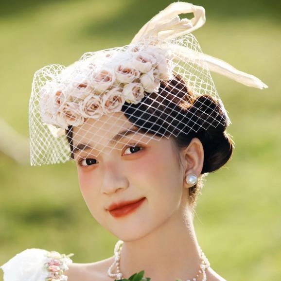 ヘッドドレス レディース ピンク フラワー ファシネーター 帽子 ブライダル ウェディング ナチュラル ..