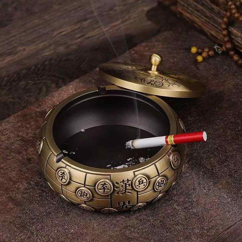 灰皿 真鍮 象棋 蓋付き おしゃれ 中国風 和モダン レトロ アンティーク調 卓上 喫煙具 リビング 書斎 デスク オフィス インテリア 置物
