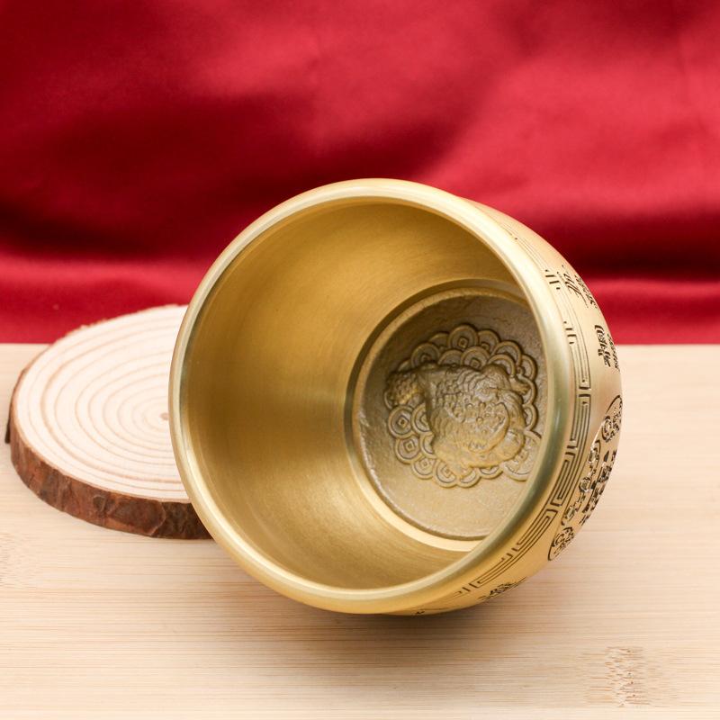卓上置物 真鍮製 高級感 縁起物 開運 金運アップ 財運招福 百福 聚宝盆 米びつ 灰皿 対聯壺 中華風 インテリア飾り リビング 玄関 デスク用