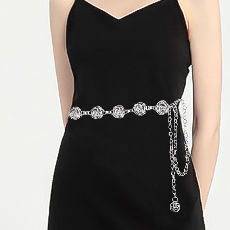 ウエストチェーン メタル 透かし彫り フラワーモチーフ 彫刻加工 パンク風 スイート カジュアル おしゃ..