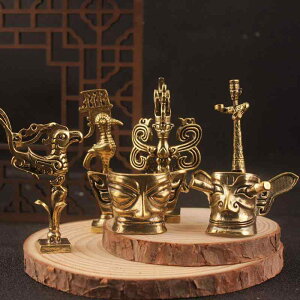 置物 三星堆 古代遺跡 真鍮製 模造青銅器 青銅器風 小型工芸品 インテリア 卓上飾り 大立人像 縦目仮面 神鳥 太陽神鳥 人首鳥身像 レプリカ コレクション ユニーク アート オブジェ 書斎