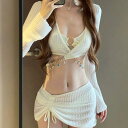 水着 レディース セパレート ビキニ 4点セット 長袖 体型カバー 紫外線対策 温泉 海水浴 高見え ポリエステル ホワイト ブラック