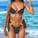 ブラジリアン セクシー 大胆ビキニ 水着 レディース ビキニ セット バンドゥ ホルターネック セパレート 体型カバー ローライズ 金属 海星 飾り 紐 調整可能 ポリエステル スイムウェア ビーチ リゾート プール 旅行 ブラック 孔雀緑 レッド XS S M L