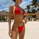ブラジリアンビキニ セクシー 大胆 ビキニ レディース 水着 セパレート 無地 シンプル スイムウェア スタイリッシュ 女性用 レッド ブルー ブラック 伸縮性 耐久性
