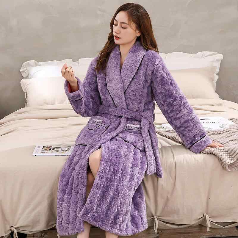ガウン レディース 秋冬 三層 中綿入り 厚手 保温 ロング丈 サンゴフリース ポリエステル バスローブ ..