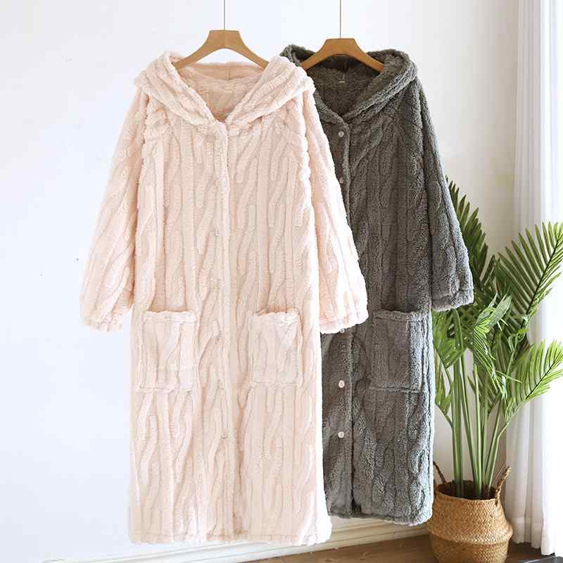 ローブ レディース フード付き コーラルフリース フランネル ポリエステル 厚手 保温 暖かい ゆったり ..