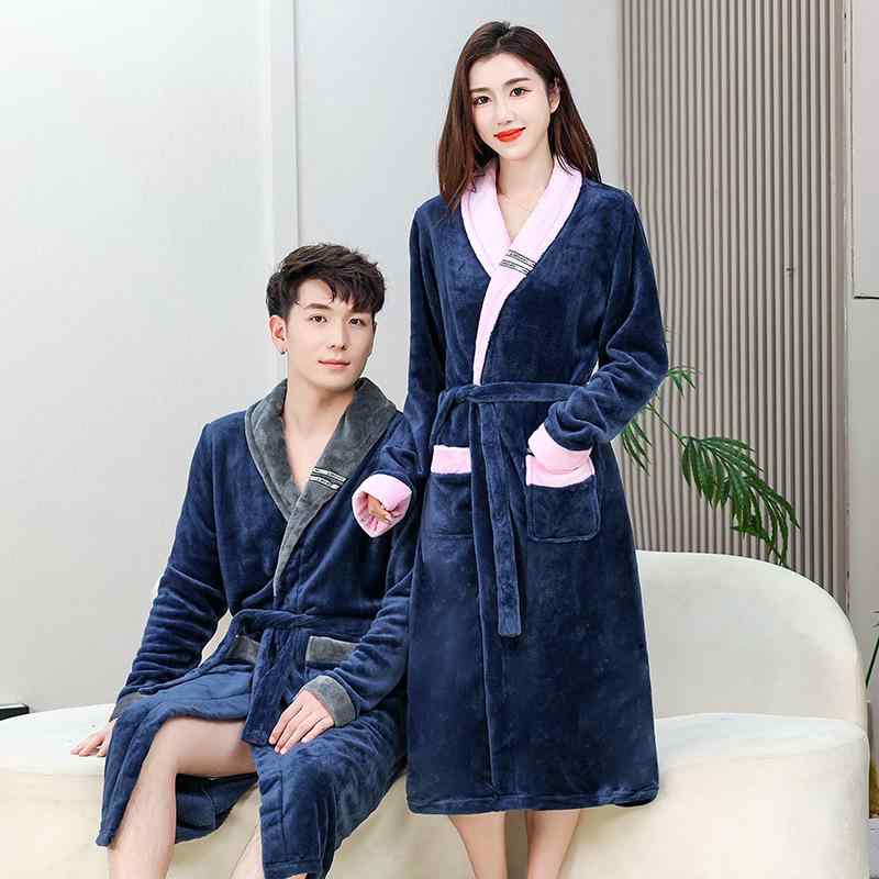 バスローブ メンズ 男女兼用 カップル 秋冬 厚手 フランネル サンゴフリース ロング丈 ガウン ルームウ..