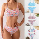 水着 レディース リゾート ビーチ プール 海水浴 セパレート水着 ビキニ 花柄 高品質 ポリエステル セクシー スタイル 欧米風 青 紫 赤 S M L