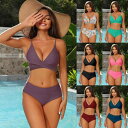 水着 レディース リゾート ビーチ プール 海水浴 セパレート ビキニ ハイウエスト 無地 厚手 セクシー 伸縮性 高弾性 背中開き 欧米風 ブラック ピンク系 青色 ワインレッド コーヒー色 紺色 スイカ色 花柄 スタイリッシュ