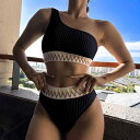 水着 レディース リゾート ビーチ プール 海水浴 ビキニ セパレート 無地 ハイウエスト セクシー スタイル 伸縮性 ポリエステル 体型カバー ブラック ホワイト ピンク(4)