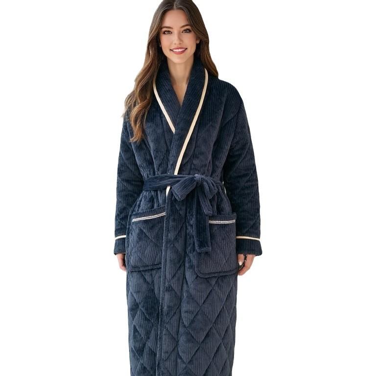 バスローブ カップル用 男女兼用 秋冬 冬用 厚手 極厚 裏起毛 保温 あったか フランネル ポリエステル ロング丈 リラックス 快適 欧米風 ルームウェア パジャマ ガウン 襟付き