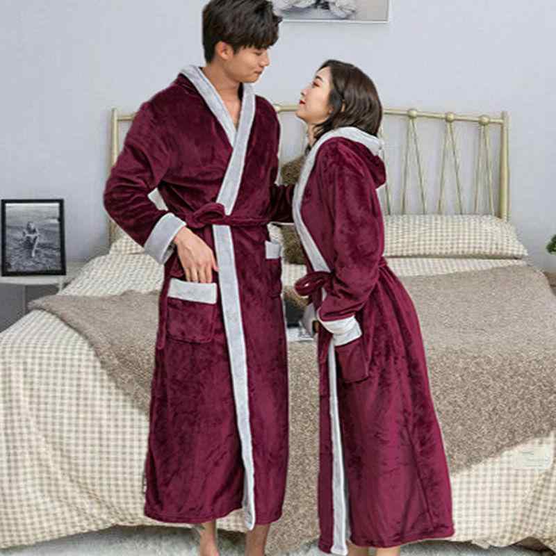 バスローブ ガウン レディース メンズ 男女兼用 カップル ペア 秋冬 フランネル サンゴフリース 厚手 ..