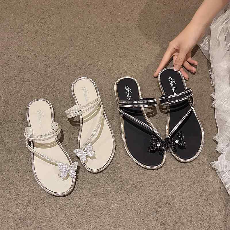 サンダル レディース 高級感 夏 おしゃれ 万能 トゥリング ラインストーン 蝶結び 2WAY リゾート ビー..