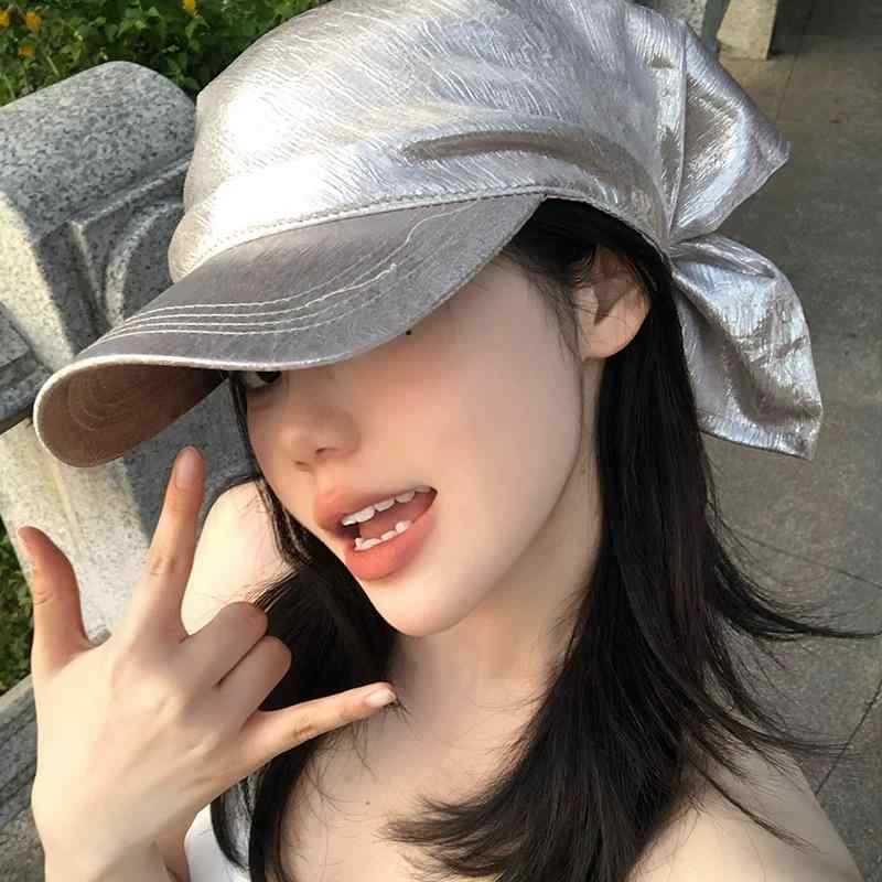 スカーフキャップ 男女兼用 シルバー フューチャリスティック 光沢感 個性的 ヒップホップ ストリート系 トレンド 普段使い レジャー アウトドア 春夏 日よけ 紫外線対策 ワイドつば 通気性