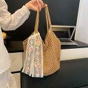 トートバッグ レディース 大容量 ストロー素材 草編みバッグ 肩掛け 手提げ鞄 通勤 オフィス デイリーユース 普段使い シンプル カジュアル ナチュラル アイボリー系 ベージュ