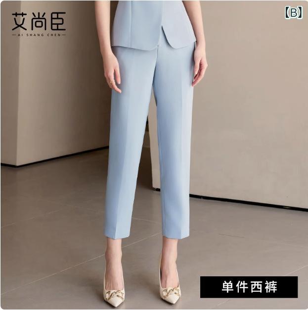 セットアップ レディース 半袖 スーツ ビジネス オフィス 事務服 接客 営業 フォーマル ブルー ツーピース レーヨン素材 接触冷感 エレガント 上品