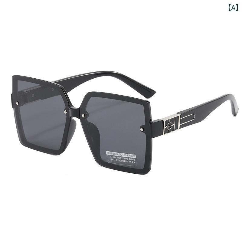 サングラス レディース 偏光 UV400 オーバーサイズ 欧米風 スクエア型 リムレス TACレンズ PCフレーム ..