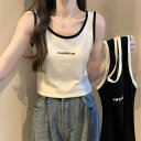 キャミソール タンクトップ レディース 女性用 バイカラー ノースリーブ 2点セット 大きいサイズ トップス インナー 重ね着 夏用 体型カバー 着痩せ ポリエステル 伸縮性 ショート丈 通勤 普段使い ホワイト ブラック