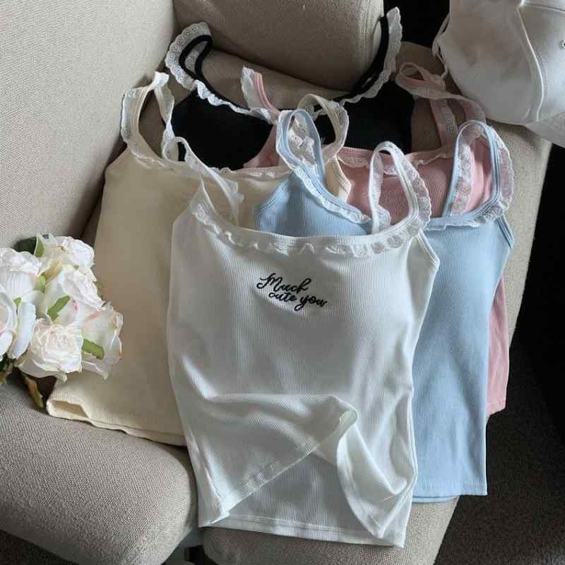 キャミソール レディース レース装飾 ロゴ入り カップ付き スリムフィット ショート丈 バックシャン 伸..