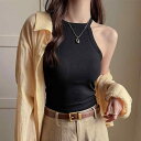 ノースリーブ レディース ホルターネック カップ付き ブラック スリムフィット 細見え ショート丈 モダール レーヨン ストレッチ 無地 インナー トップス カジュアル スタイルアップ