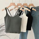 ブラトップ レディース カップ付き 背中見せ クロスデザイン 細見え スリムフィット ショート丈 インナー 無地 シンプル カジュアル ナイロン スパンデックス混紡 ストレッチ ホワイト ブラック グレー