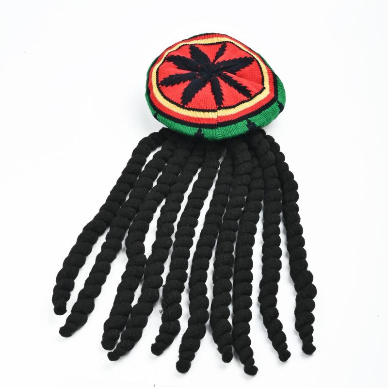 ベレー帽 レゲエ風 ニット帽 コスプレ ウィッグ ドレッドヘア ブレイズ ロングヘア ハロウィン イベント 仮装 ストリート カジュアル 男女兼用 ブラック ブラウン