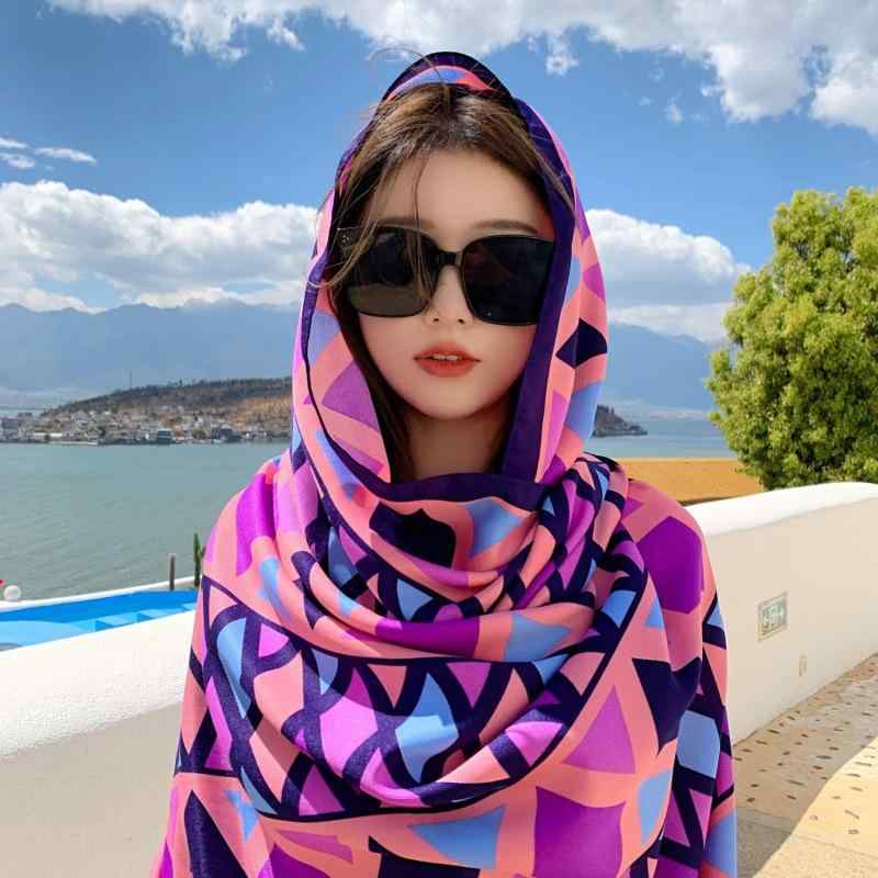 スカーフ レディース 春夏 薄手 軽量 民族調 エスニック ボヘミアン 花柄 ビーチリゾート 旅行 アウトドア 撮影 日焼け対策 UV対策 大判 ショール 羽織り ポリエステル繊維(4)