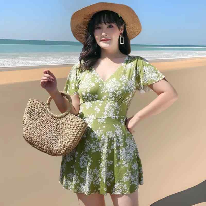 水着 レディース ワンピース スカート付き 体型カバー お腹カバー ぽっちゃりさん ゆったりサイズ 花柄 バストアップ ホールド感 露出控えめ 温泉 プール スイムウェア ビーチ リゾート 再生繊維 ポリエステル 大人かわいい