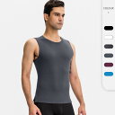 トップス メンズ 男性用 スポーツ トレーニング ジム ベスト ランニング ウェア クルーネック ノースリーブ タイトフィット 速乾 吸汗 伸縮性