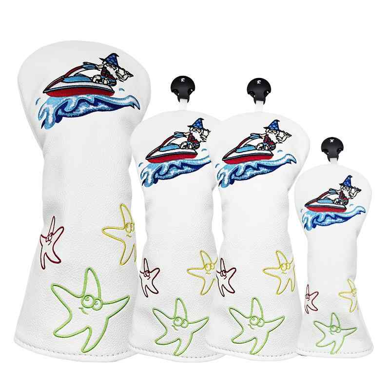 ゴルフクラブヘッドカバー 白 黒 マグネット式 ドライバー 1番ウッド フェアウェイウッド UT マレット..