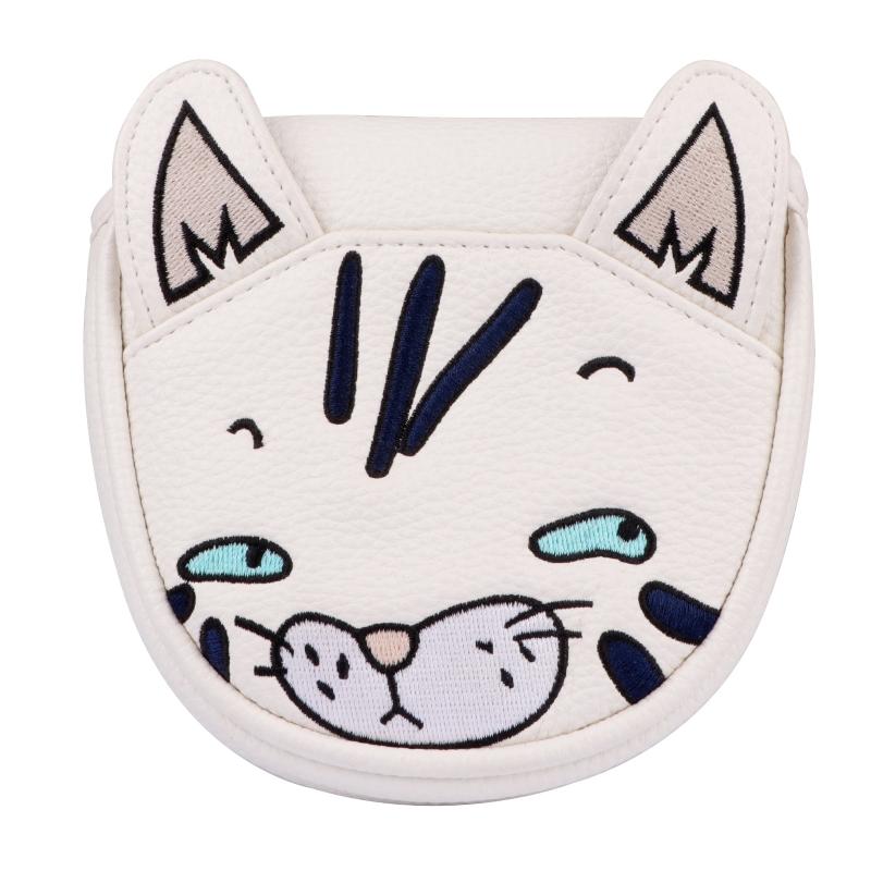 ゴルフ マレット型 パターカバー 半円形 猫柄 クラブ ヘッドカバー マグネット開閉式 PUレザー クッシ..