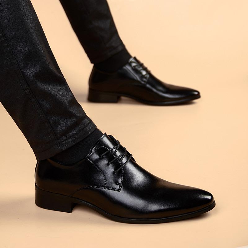 紳士靴 ビジネスシューズ メンズ 革靴 ポインテッドトゥ 牛革 ブラック インヒール ゴム底 フォーマル ..