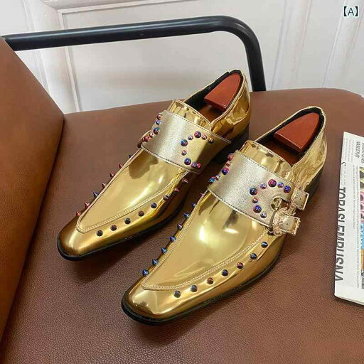 紳士靴 ローファー メンズ ポインテッドトゥ スタッズ 合成皮革 ラバーソール 軽量 耐摩耗 シークレット ブリティッシュスタイル 通勤 ビジネス カジュアル ゴールド シルバー