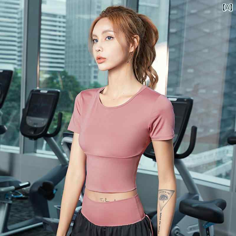 ヨガウェア レディース カップ付き 半袖 フィットネス ランニング スポーツ トレーニング トップス 高機能 伸縮性 吸汗速乾 夏 美背デザイン